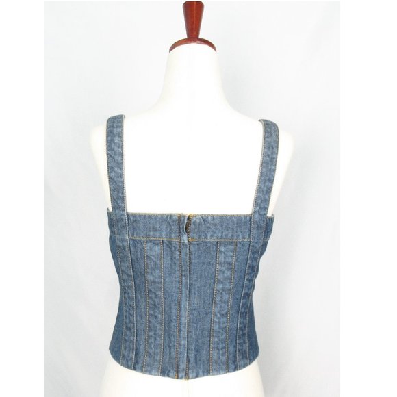Marc Jacobs Crop Top Bow Detail Corset Bustier Blue Denim Size 4 - Picture 3 of 12